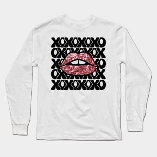 XOXO pink glitter lips Long Sleeve T-Shirt